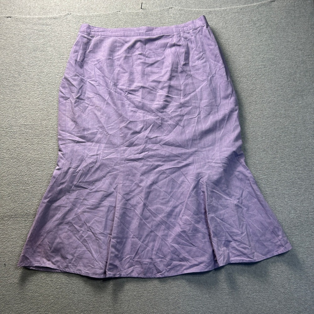 Lisa Rene Midi Skirt Womens 16 Lavender Linen Blend Trumpet Lined Flounce Spring